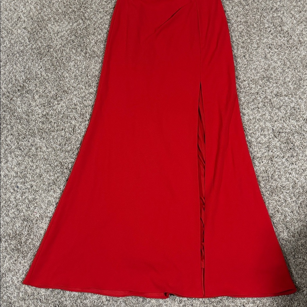 Adrianna Papell  Red Off Shoulder Asymmetric Mermaid Dress 6 - Picture 6 of 12